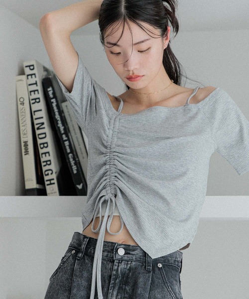 Heather（ヘザー）の「ドロストデザインカットTEE　452797（Tシャツ/カットソー・レディース・ブラック/グレー/アイボリー・FREE）」の16枚目の写真