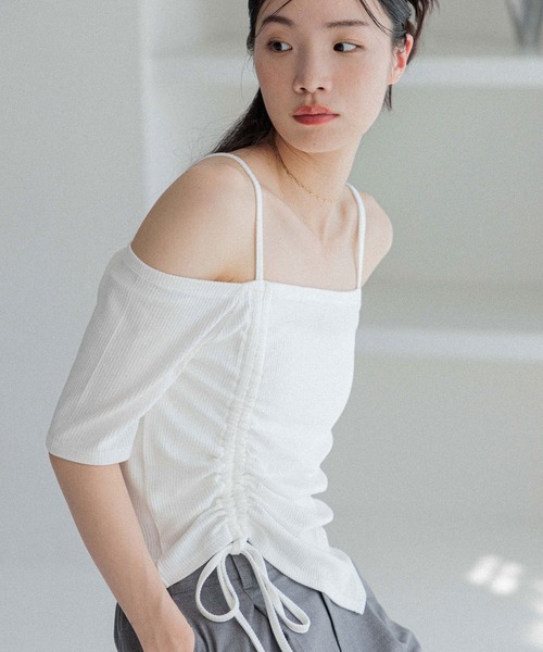 Heather（ヘザー）の「ドロストデザインカットTEE　452797（Tシャツ/カットソー・レディース・ブラック/グレー/アイボリー・FREE）」の4枚目の写真