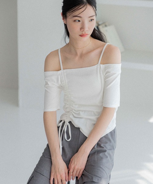 Heather（ヘザー）の「ドロストデザインカットTEE　452797（Tシャツ/カットソー・レディース・ブラック/グレー/アイボリー・FREE）」の5枚目の写真