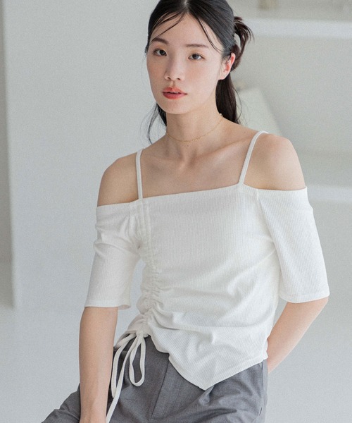 Heather（ヘザー）の「ドロストデザインカットTEE　452797（Tシャツ/カットソー・レディース・ブラック/グレー/アイボリー・FREE）」の6枚目の写真