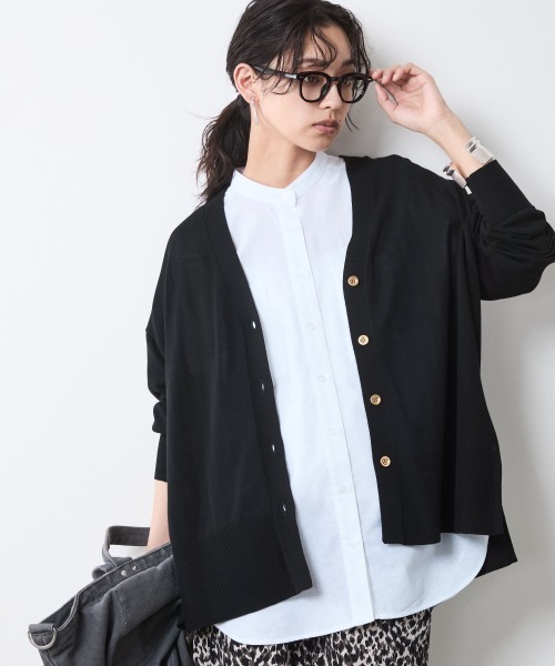 CHIC STYLE（シックスタイル）の「綿レーヨンハイツイストVネックニットカーディガン＜大きいサイズ有＞シックスタイル（カーディガン/ボレロ・レディース・グレー/ブラウン/ブラック・L/M/5L/4L/3L/LL）」の2枚目の写真