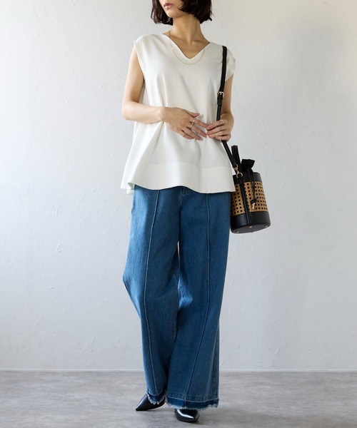 SHE HER HER HERS（シーハーハーハーズ）の「バンブー切替バケットドロストバッグ（ショルダーバッグ・レディース・ブラック/グレイッシュベージュ/ブラウン・FREE）」の9枚目の写真