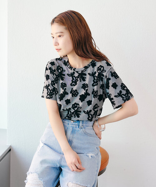 Kastane（カスタネ）の「フロッキーフラワーチビTEE（Tシャツ/カットソー・レディース・イエロー/ブラック・FREE）」の3枚目の写真