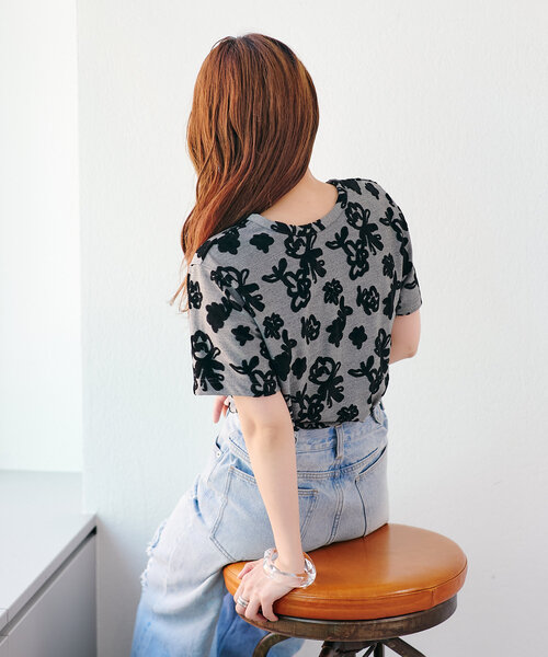 Kastane（カスタネ）の「フロッキーフラワーチビTEE（Tシャツ/カットソー・レディース・イエロー/ブラック・FREE）」の4枚目の写真