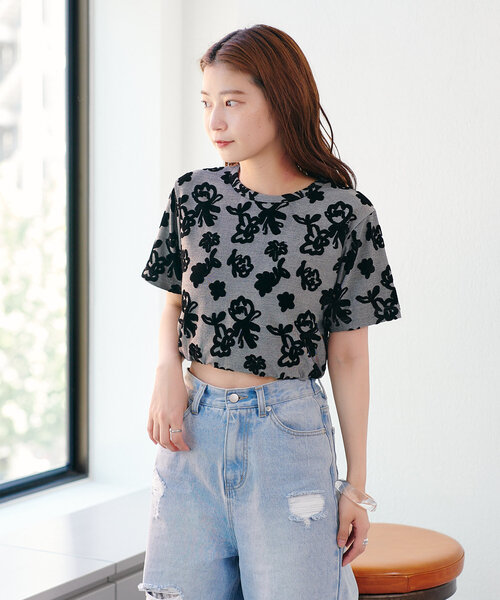 Kastane（カスタネ）の「フロッキーフラワーチビTEE（Tシャツ/カットソー・レディース・イエロー/ブラック・FREE）」の6枚目の写真