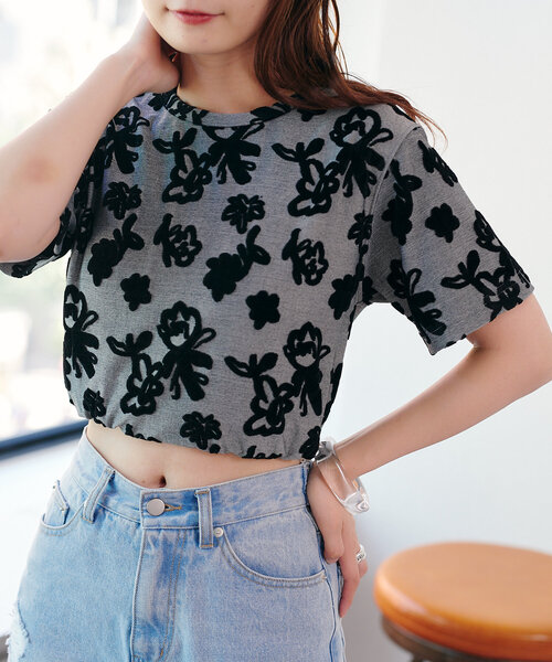 Kastane（カスタネ）の「フロッキーフラワーチビTEE（Tシャツ/カットソー・レディース・イエロー/ブラック・FREE）」の7枚目の写真