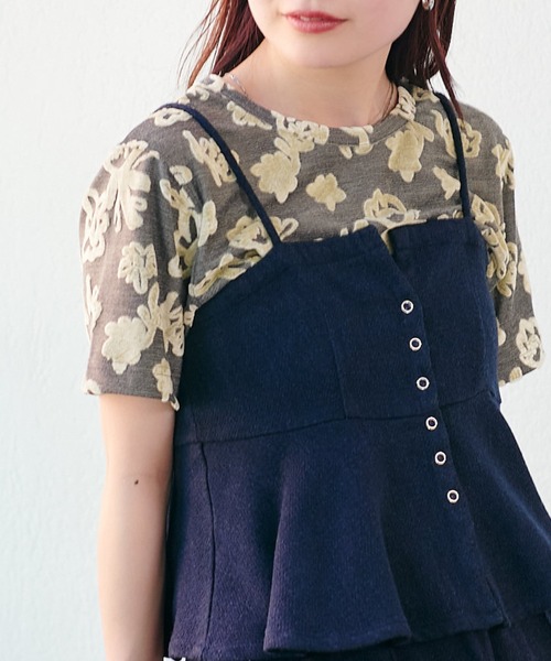 Kastane（カスタネ）の「フロッキーフラワーチビTEE（Tシャツ/カットソー・レディース・イエロー/ブラック・FREE）」の2枚目の写真