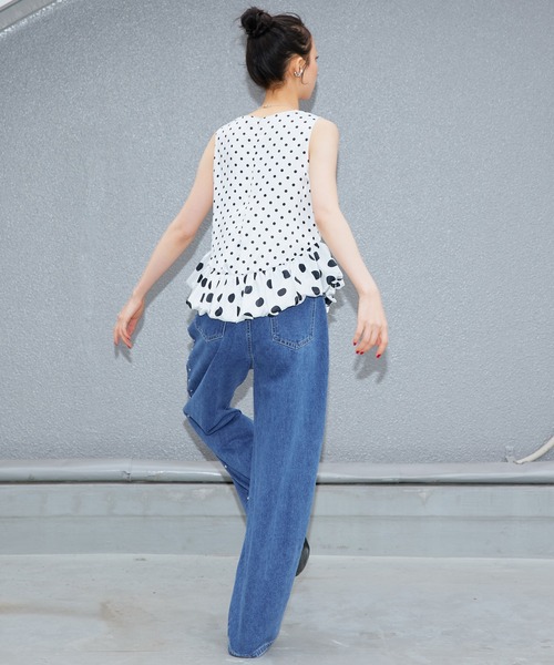 Narcissus（ナルシス）の「ドットバルーントップス/サテンノースリーブ《動画あり》（タンクトップ・レディース・ホワイト/ブラック・FREE）」の5枚目の写真