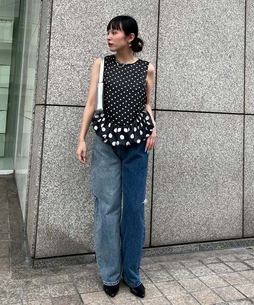 Narcissus（ナルシス）の「ドットバルーントップス/サテンノースリーブ《動画あり》（タンクトップ・レディース・ホワイト/ブラック・FREE）」の22枚目の写真