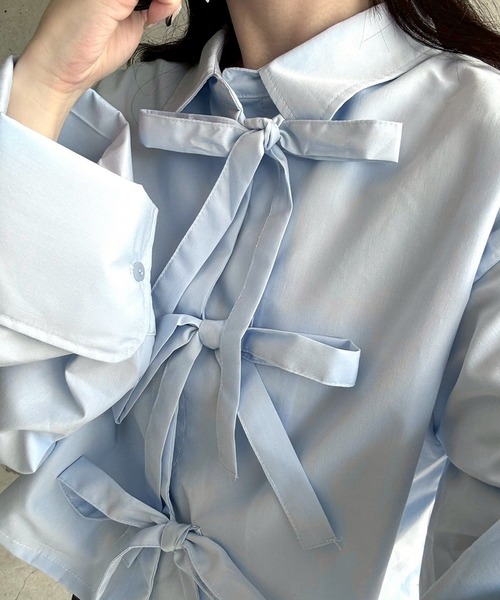 merrylatte(メリーラテ)の「リボンショート丈シャツ(シャツ/ブラウス・レディース・ブルー/ホワイト・FREE)」の19枚目の写真