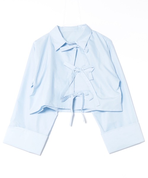 merrylatte(メリーラテ)の「リボンショート丈シャツ(シャツ/ブラウス・レディース・ブルー/ホワイト・FREE)」の20枚目の写真