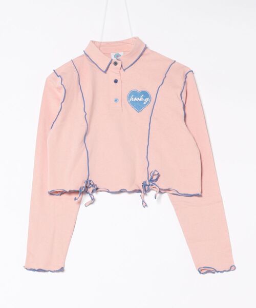 【HOOK】for girls 　配色巻きロックフリルポロシャツ セール】【HOOK】for girls 配色巻きロックフリルポロシャツ