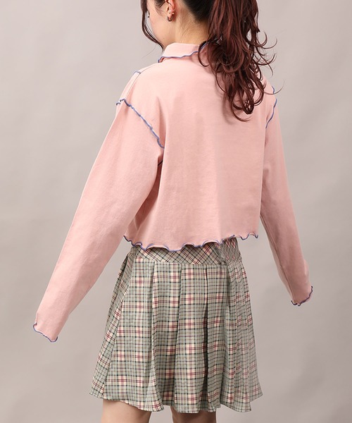 【HOOK】for girls 　配色巻きロックフリルポロシャツ セール】【HOOK】for girls 配色巻きロックフリルポロシャツ