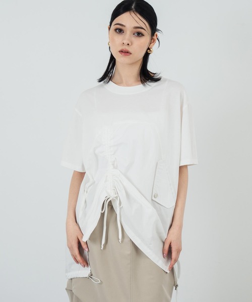 ANAP（アナップ）の「ドロスト ドッキング デザイン Tシャツ（Tシャツ/カットソー・レディース・ホワイト/ベージュ/ブラック・FREE）」の14枚目の写真