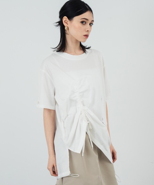 ANAP（アナップ）の「ドロスト ドッキング デザイン Tシャツ（Tシャツ/カットソー・レディース・ホワイト/ベージュ/ブラック・FREE）」の15枚目の写真