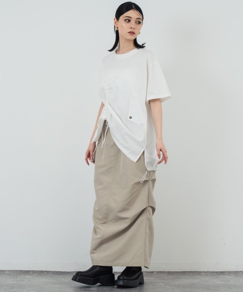 ANAP（アナップ）の「ドロスト ドッキング デザイン Tシャツ（Tシャツ/カットソー・レディース・ホワイト/ベージュ/ブラック・FREE）」の18枚目の写真