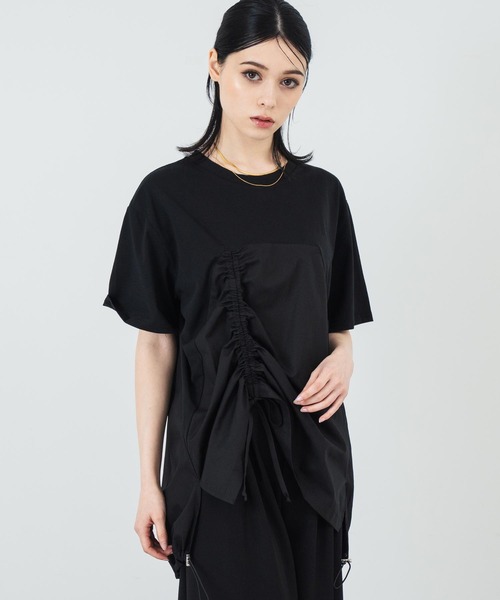 ANAP（アナップ）の「ドロスト ドッキング デザイン Tシャツ（Tシャツ/カットソー・レディース・ホワイト/ベージュ/ブラック・FREE）」の8枚目の写真