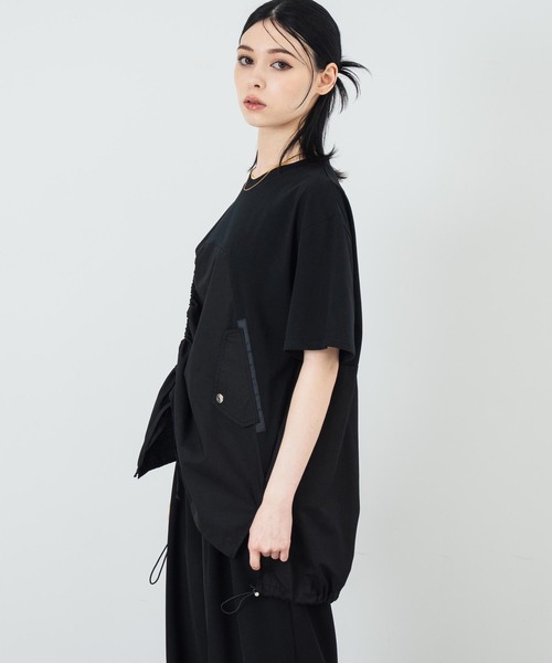 ANAP（アナップ）の「ドロスト ドッキング デザイン Tシャツ（Tシャツ/カットソー・レディース・ホワイト/ベージュ/ブラック・FREE）」の10枚目の写真