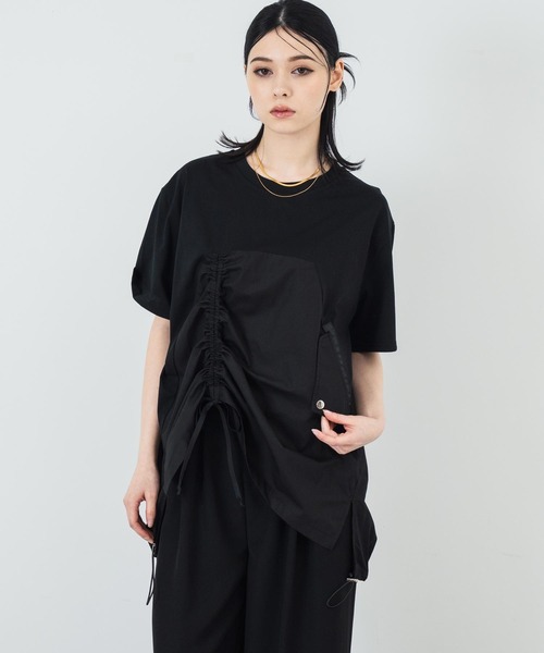 ANAP（アナップ）の「ドロスト ドッキング デザイン Tシャツ（Tシャツ/カットソー・レディース・ホワイト/ベージュ/ブラック・FREE）」の9枚目の写真