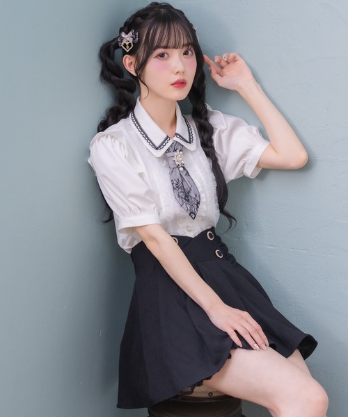 【ROJITA/ロジータ】フリルブラウス　ブラック　地雷系　ゴスロリ　コスプレ ロジータ ROJITA うさ耳ブラウス （ピンク） -靴＆ファッション