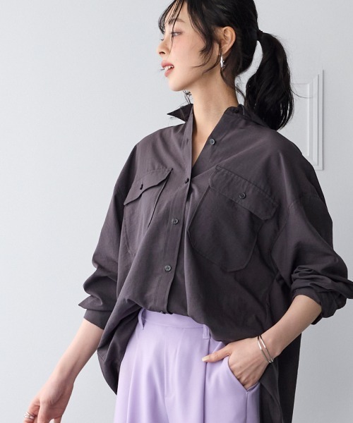 SMILE LAND（スマイルランド）の「＜大きいサイズ＞【美極シャツ】ダブルポケットニューノーマルシャツ（シャツ/ブラウス・レディース・ベージュ/サーモンピンク/チャコール/サックスブルー・3L/LL/L/5L/4L）」の17枚目の写真