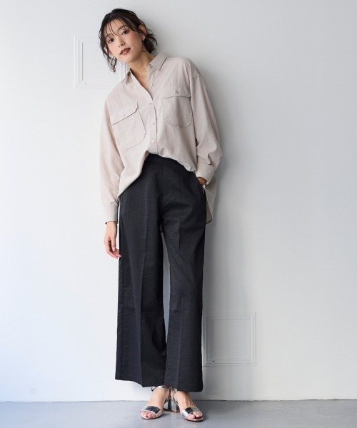 SMILE LAND（スマイルランド）の「＜大きいサイズ＞【美極シャツ】ダブルポケットニューノーマルシャツ（シャツ/ブラウス・レディース・ベージュ/サーモンピンク/チャコール/サックスブルー・3L/LL/L/5L/4L）」の14枚目の写真