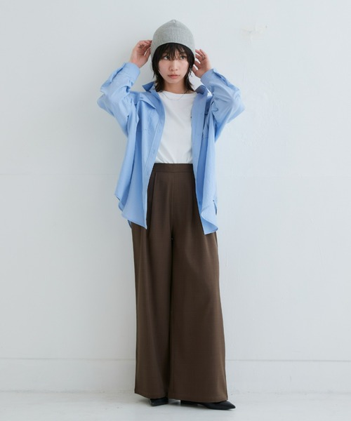 SMILE LAND（スマイルランド）の「＜大きいサイズ＞【美極シャツ】ダブルポケットニューノーマルシャツ（シャツ/ブラウス・レディース・ベージュ/サーモンピンク/チャコール/サックスブルー・3L/LL/L/5L/4L）」の19枚目の写真