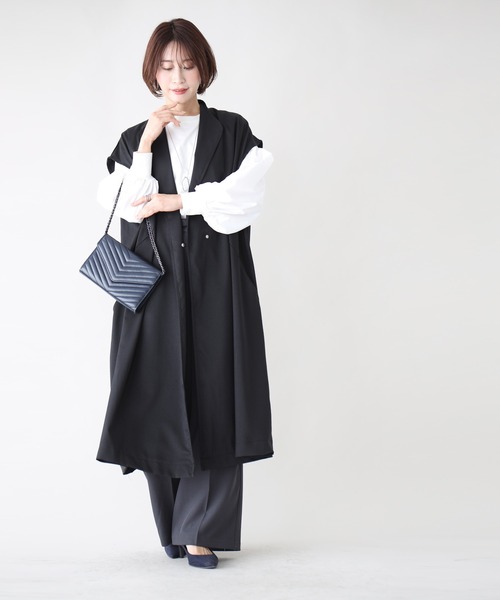 Ehre style(エーレスタイル)の「二の腕隠しも!縦ラインスッキリオーバージレ(ワンピース・レディース・ベージュ/ブラック・FREE)」の17枚目の写真