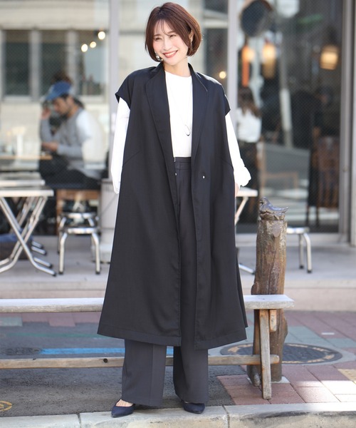 Ehre style(エーレスタイル)の「二の腕隠しも!縦ラインスッキリオーバージレ(ワンピース・レディース・ベージュ/ブラック・FREE)」の18枚目の写真