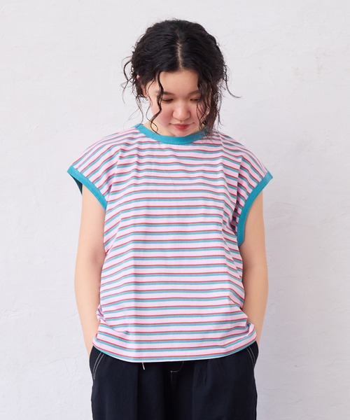 セール】先染めボーダーリンガーTシャツ/おとな（Tシャツ