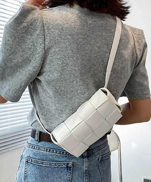 編み込みPUレザースクエアミニショルダーバッグ（ショルダー
