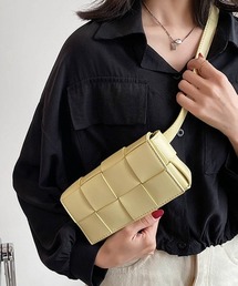 編み込みPUレザースクエアミニショルダーバッグ