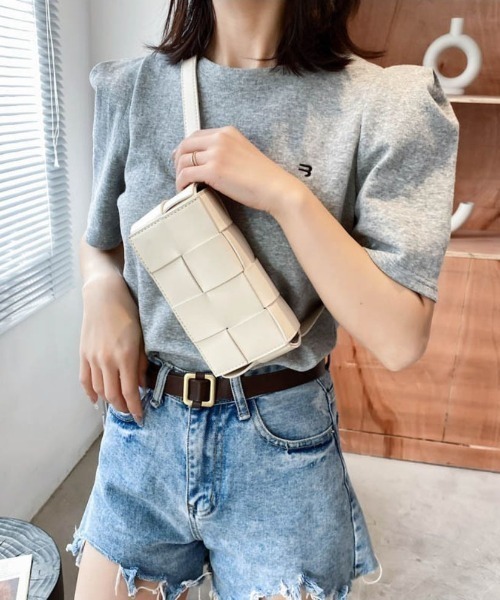 セール】編み込みPUレザースクエアミニショルダーバッグ