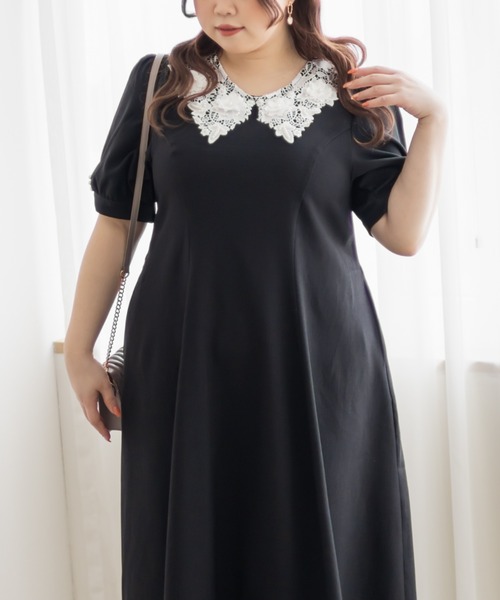 CLETTE(クレット)の「パール使いレース襟ワンピース(ワンピース・レディース・ネイビー/ブラック・4L/3L/LL)」の22枚目の写真