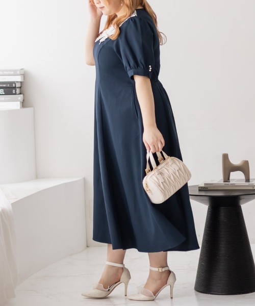 CLETTE(クレット)の「パール使いレース襟ワンピース(ワンピース・レディース・ネイビー/ブラック・4L/3L/LL)」の16枚目の写真