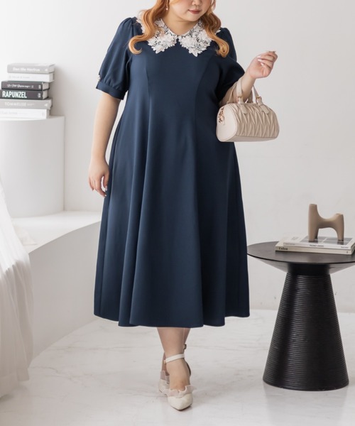 CLETTE(クレット)の「パール使いレース襟ワンピース(ワンピース・レディース・ネイビー/ブラック・4L/3L/LL)」の20枚目の写真