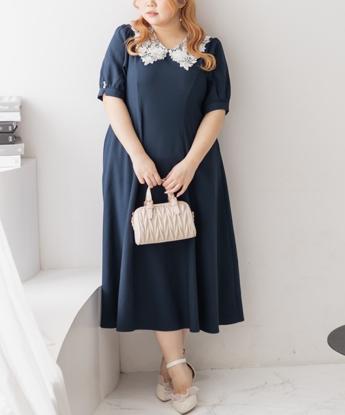CLETTE(クレット)の「パール使いレース襟ワンピース(ワンピース・レディース・ネイビー/ブラック・4L/3L/LL)」の19枚目の写真