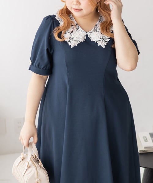 CLETTE(クレット)の「パール使いレース襟ワンピース(ワンピース・レディース・ネイビー/ブラック・4L/3L/LL)」の17枚目の写真