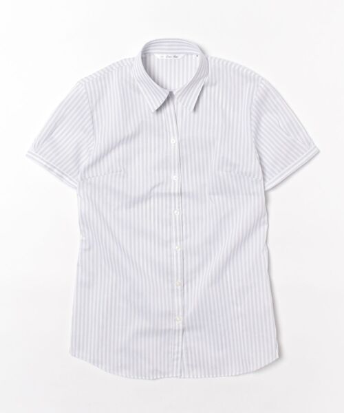 m.f.editorial（エムエフエディトリアル）の「【ストレッチ 形態安定 透け防止 UVカット】m.f.エディトリアル レディース スキッパーカラー 半袖 ブラウス（ビジネスシャツ・レディース・グレー・MEDIUM/LARGE）」の3枚目の写真