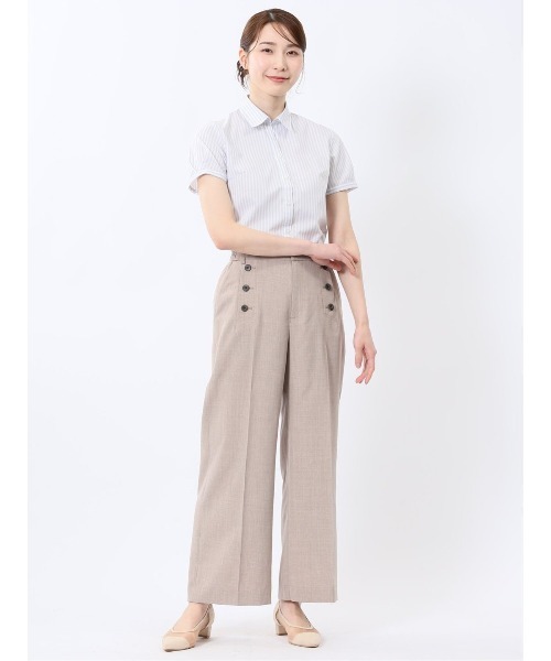 m.f.editorial（エムエフエディトリアル）の「【ストレッチ 形態安定 透け防止 UVカット】m.f.エディトリアル レディース スキッパーカラー 半袖 ブラウス（ビジネスシャツ・レディース・グレー・MEDIUM/LARGE）」の4枚目の写真