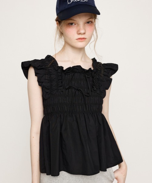 SLY スライ　ブラウス　シャツ　フリル　リボン　タイ　トップス RIBBON ARM FRILL TOPS リボン アーム フリル トップス 夏服
