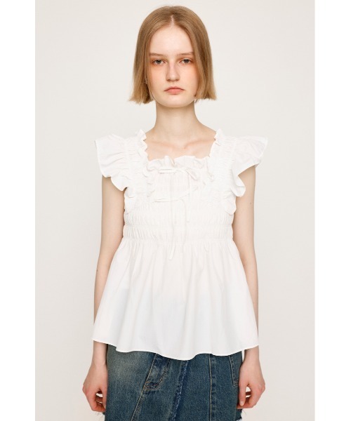 SLY - SLY BACK RIBBON FRILL SLEEVE トップス　ホワイト　白 SLY（スライ）の「BACK RIBBON FRILL SLEEVE TOPS バックリボン