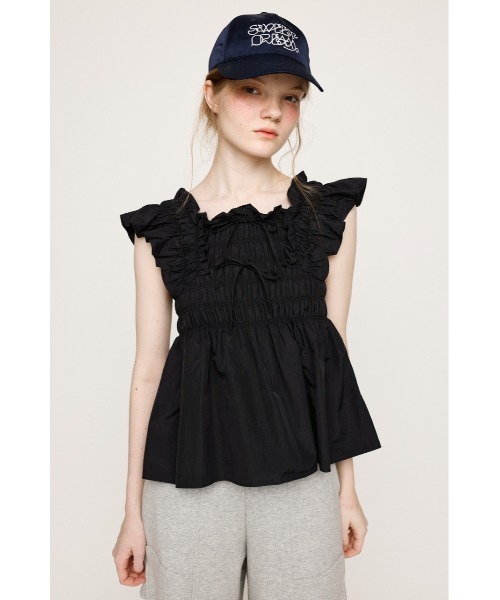 セール】RIBBON ARM FRILL TOPS リボン アーム フリル トップス 夏服