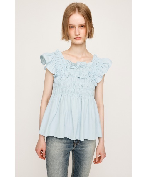 SLY（スライ）の「RIBBON ARM FRILL TOPS リボン アーム フリル トップス 夏服（シャツ/ブラウス・レディース・オフホワイト/ブラック/ライトブルー・FREE）」の11枚目の写真