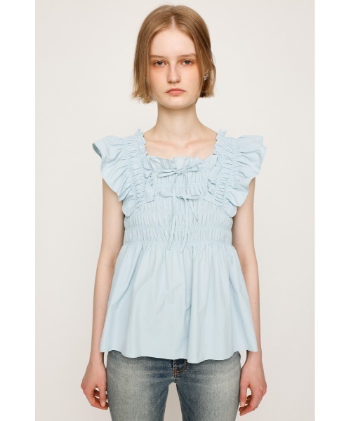 SLY（スライ）の「RIBBON ARM FRILL TOPS リボン アーム フリル トップス 夏服（シャツ/ブラウス・レディース・オフホワイト/ブラック/ライトブルー・FREE）」の8枚目の写真