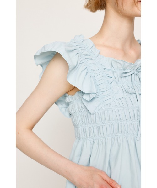 SLY（スライ）の「RIBBON ARM FRILL TOPS リボン アーム フリル トップス 夏服（シャツ/ブラウス・レディース・オフホワイト/ブラック/ライトブルー・FREE）」の5枚目の写真