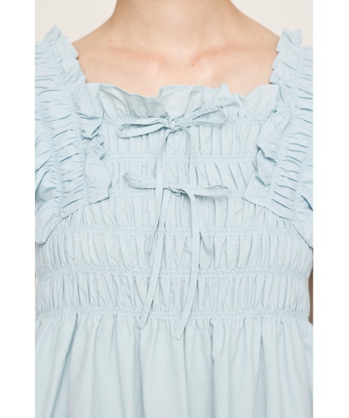 SLY（スライ）の「RIBBON ARM FRILL TOPS リボン アーム フリル トップス 夏服（シャツ/ブラウス・レディース・オフホワイト/ブラック/ライトブルー・FREE）」の4枚目の写真