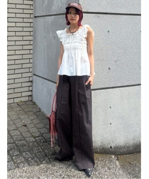 セール】RIBBON ARM FRILL TOPS リボン アーム フリル トップス 夏服