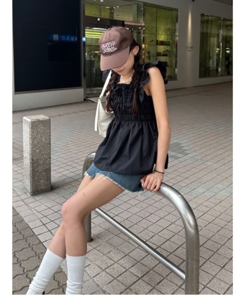 セール】RIBBON ARM FRILL TOPS リボン アーム フリル トップス 夏服