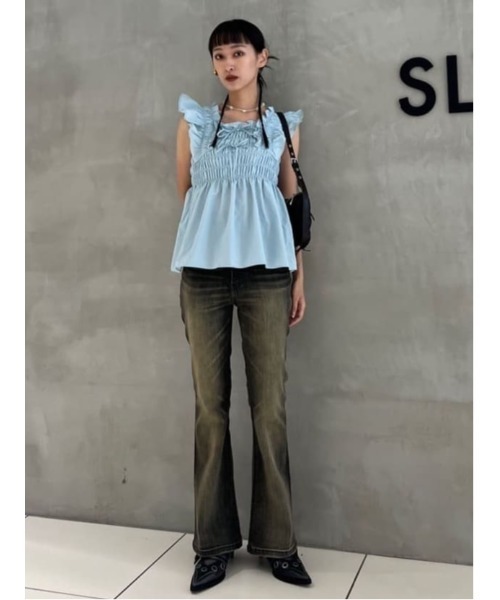セール】RIBBON ARM FRILL TOPS リボン アーム フリル トップス